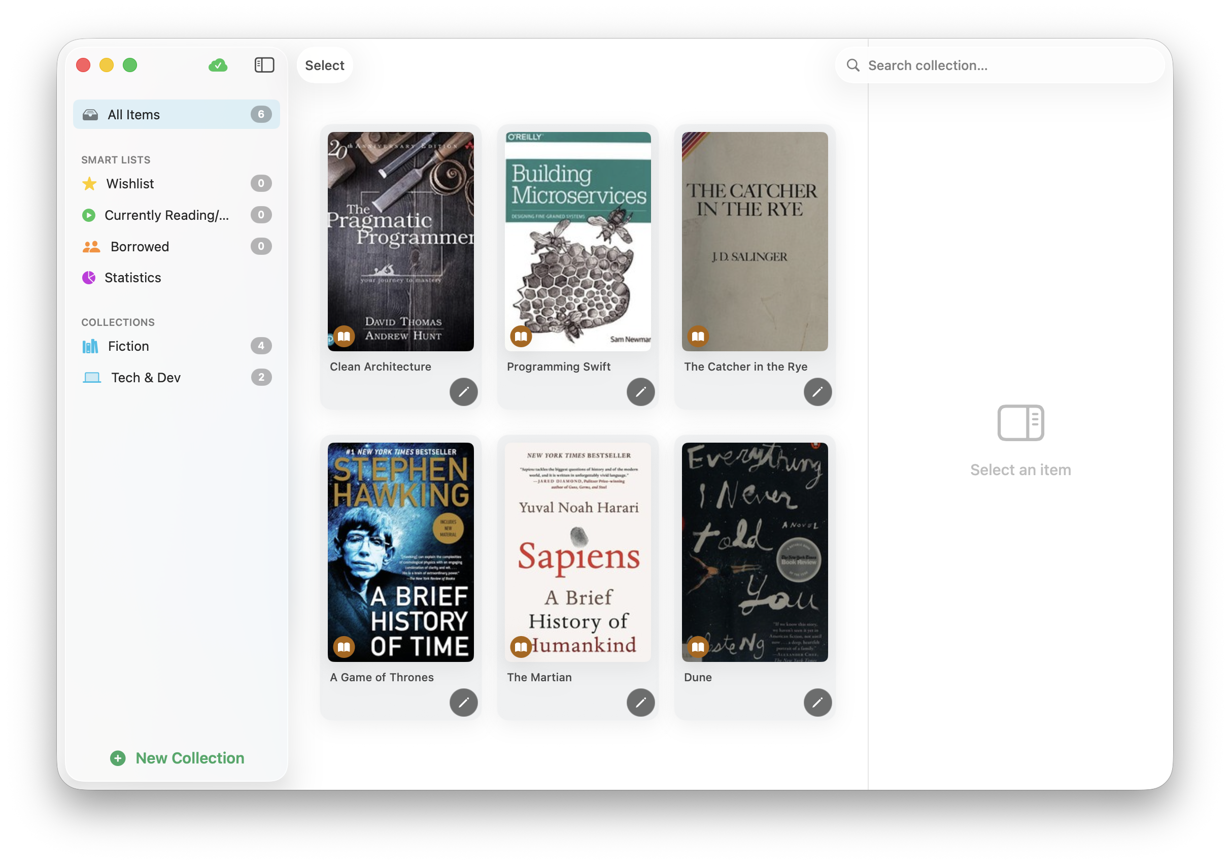 Gather macOS interface — library view