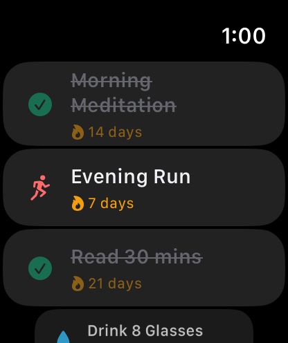 HabitFlo on Apple Watch — habits list