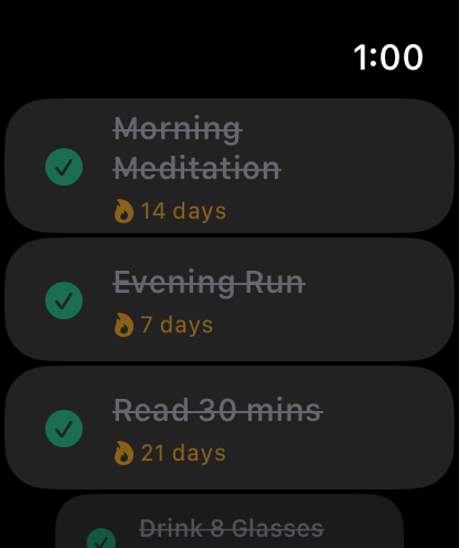 HabitFlo on Apple Watch — all habits complete