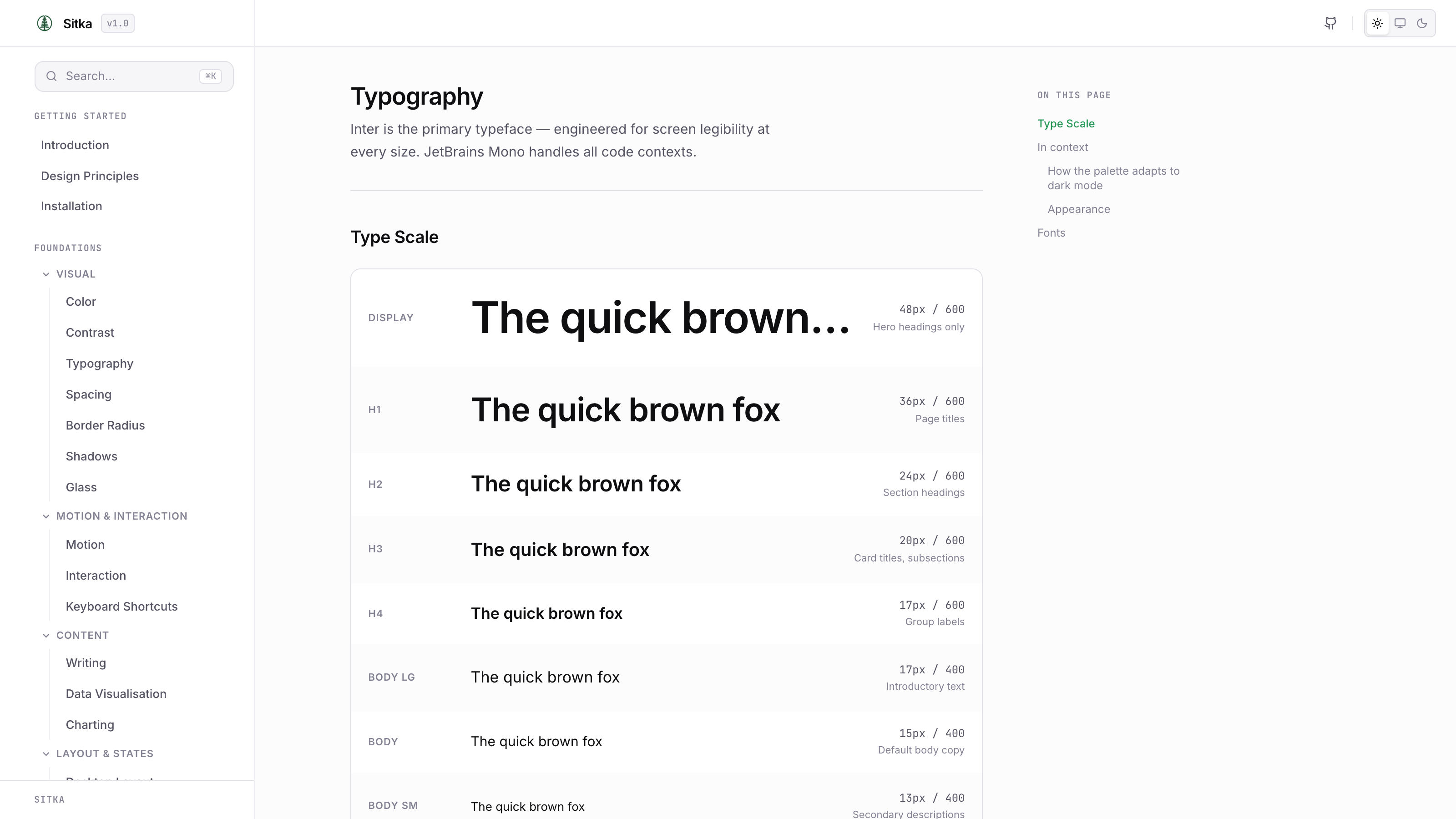 Sitka — typography scale