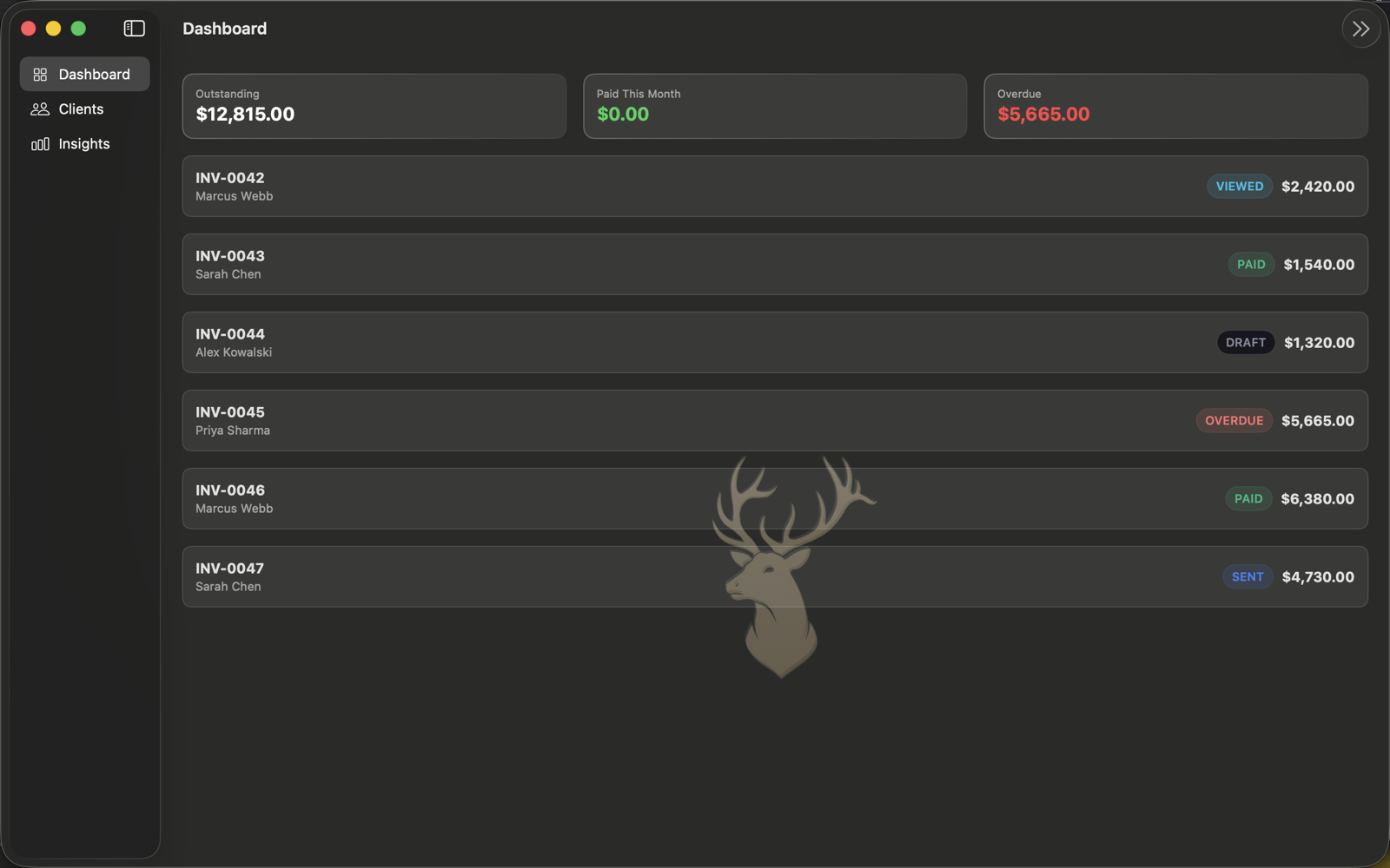 InvoiceFlo Mac — Dashboard