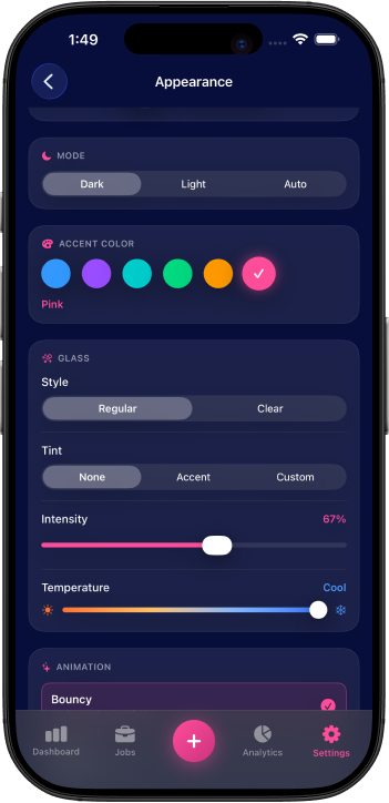 Appearance settings — light mode