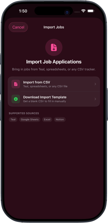 Import job applications