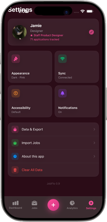 Settings and data export