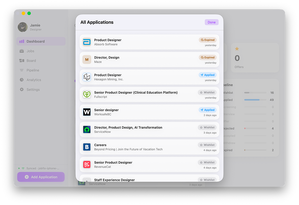 Jobflo on MacOS
