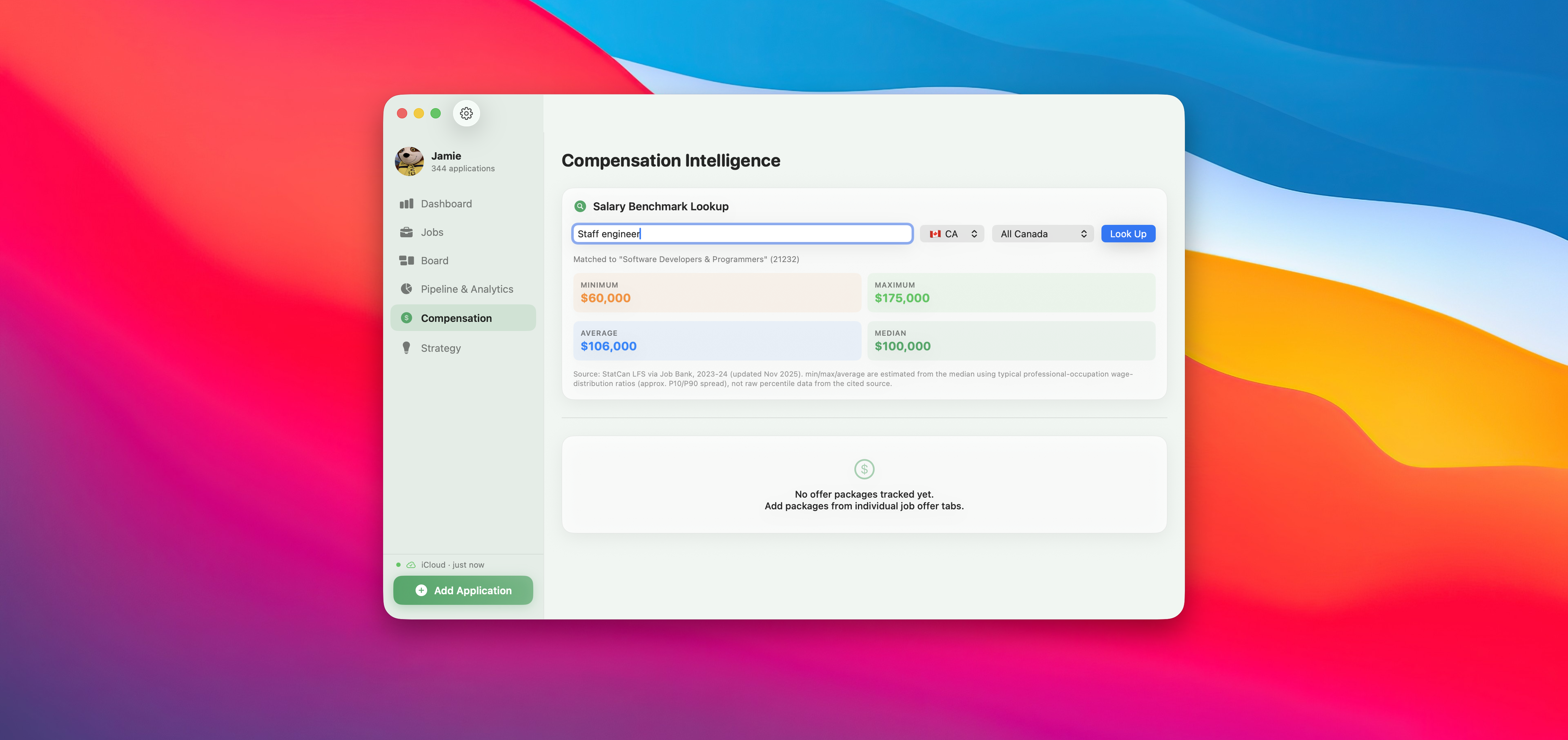 Compensation intelligence in JobFlo on macOS
