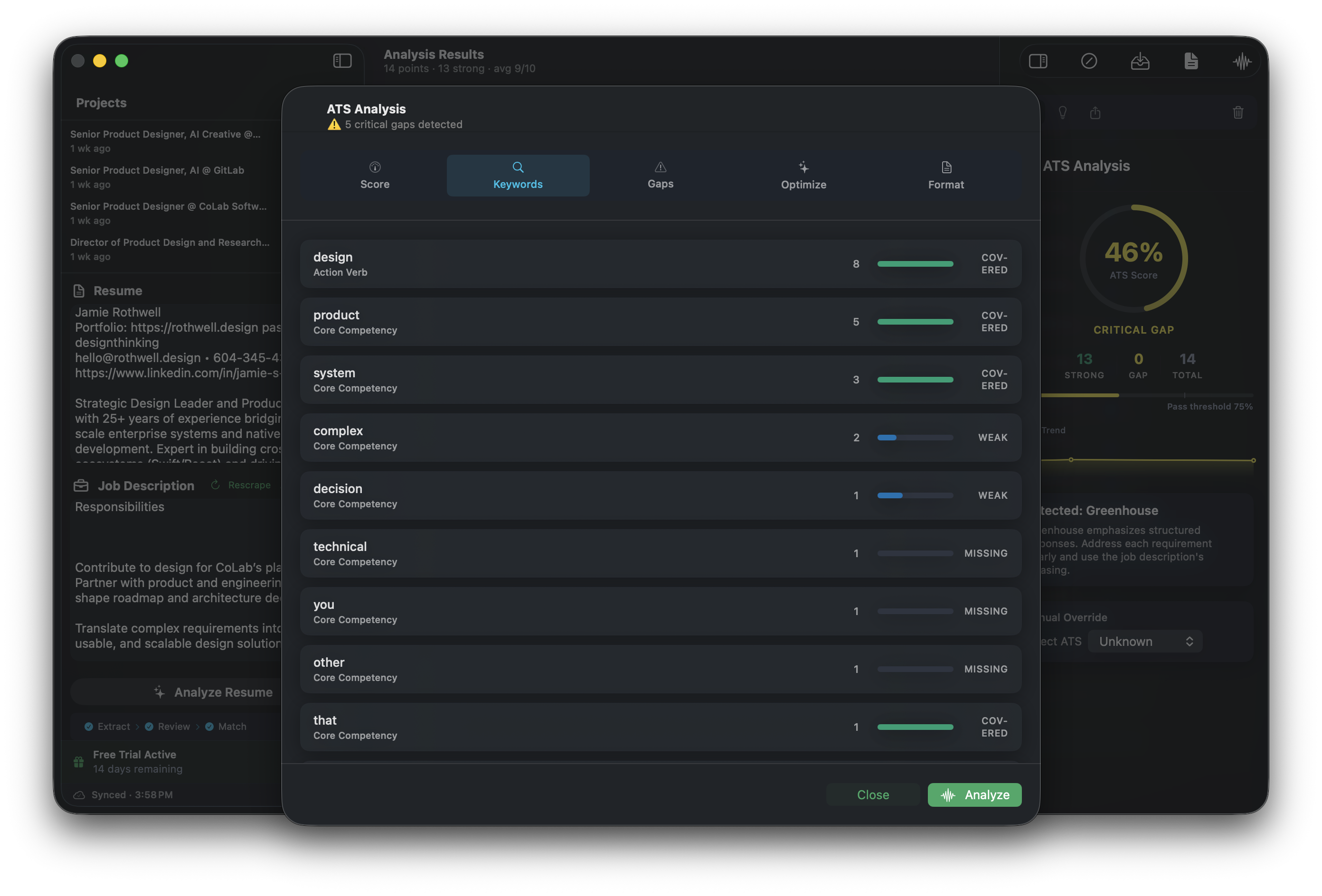 ATS Keywords View
